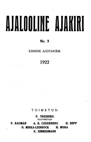 Ajalooline Ajakiri ; 3 1922