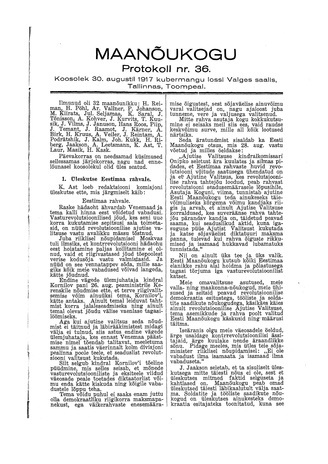 Maanõukogu protokoll nr.36 (30. august 1917)