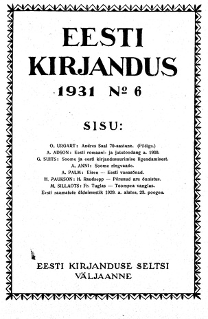 Eesti Kirjandus ; 6 1931