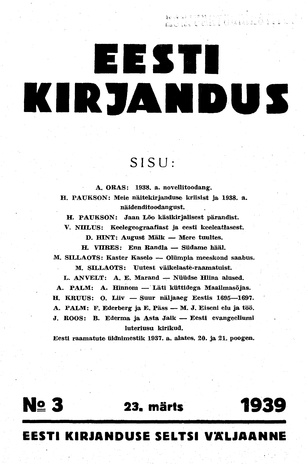 Eesti Kirjandus ; 3 1939