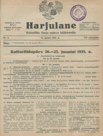 Harjulane : Kaitseliidu Harju Maleva häälekandja ; 8 1935-06-15