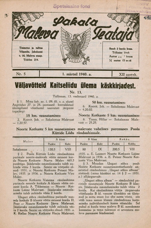 Sakalamaa Maleva Teataja ; 5 1940-03-01