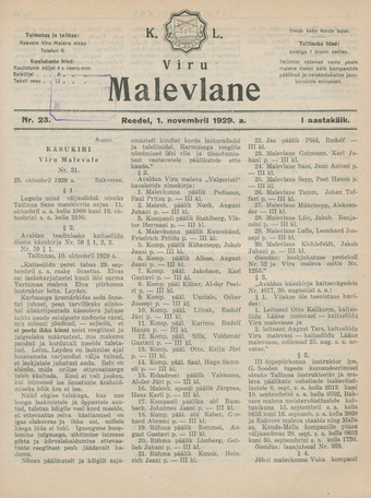 K. L. Viru Malevlane ; 23 1929-11-01
