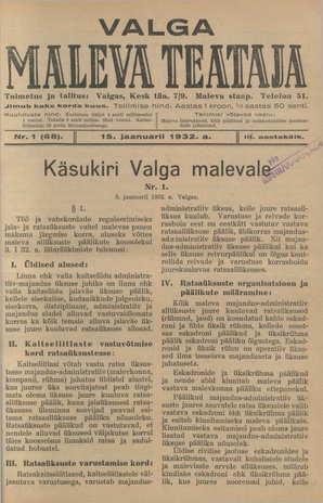 Valga Maleva Teataja ; 1 (68) 1932-01-15