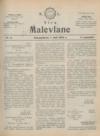 K. L. Viru Malevlane ; 9 1933-05-01