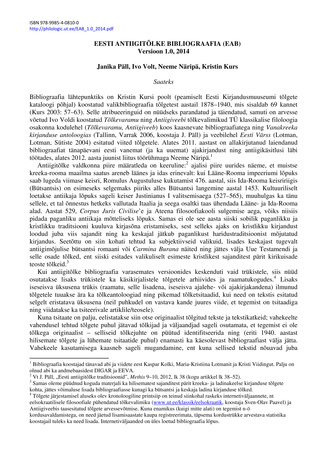 Eesti antiigitõlke bibliograafia (EAB) : versioon 1.0, 2014 