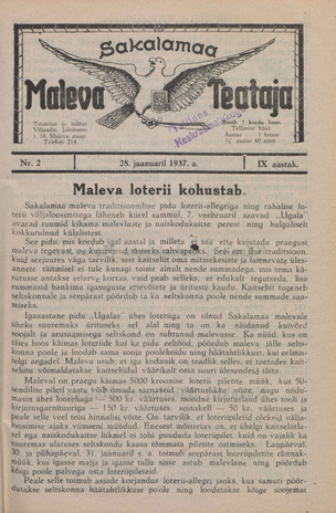 Sakalamaa Maleva Teataja ; 2 1937-01-28
