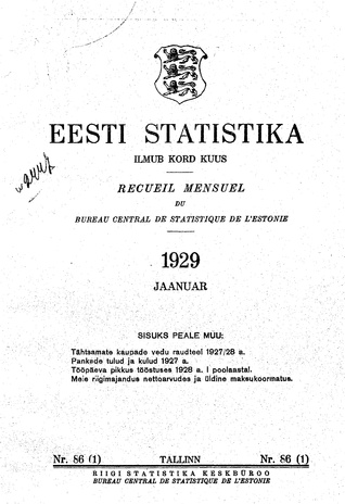 Eesti Statistika : kuukiri ; 86 (1) 1929-01