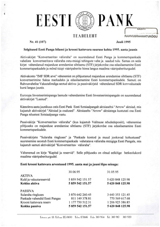 Eesti Pank : teabeleht ; 41 (107) 1995-07