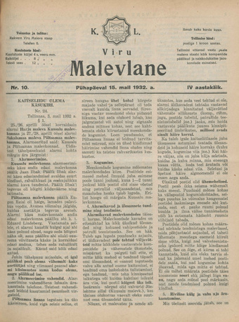 K. L. Viru Malevlane ; 10 1932-05-15
