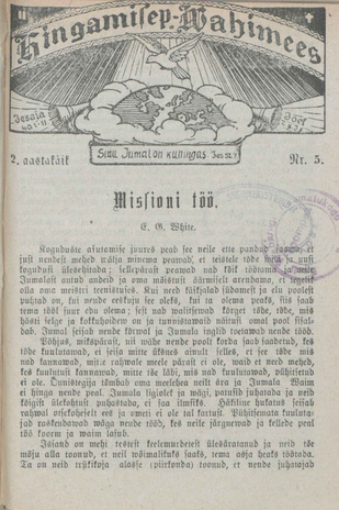 Hingamispäeva Vahimees ; 5 1922