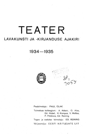 Teater ; sisukord 1934-1935
