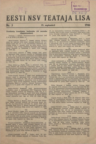 Eesti NSV Teataja lisa ; 5 1946-09-19