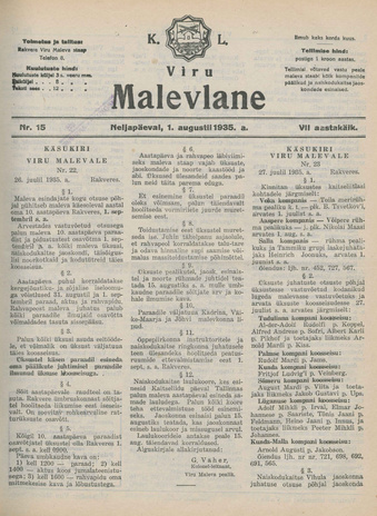 K. L. Viru Malevlane ; 15 1935-08-01