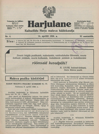 Harjulane : Kaitseliidu Harju Maleva häälekandja ; 4 1938-04-14