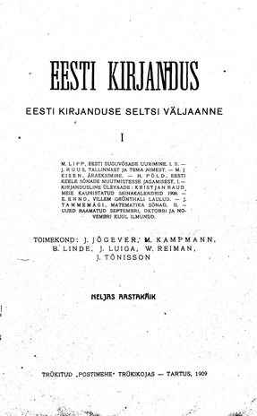Eesti Kirjandus ; 1 1909
