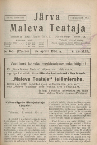 Järva Maleva Teataja ; 6-8 (122-124) 1934-04-25