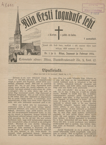 Riia Eesti koguduse leht ; 1-2 1914-01/02