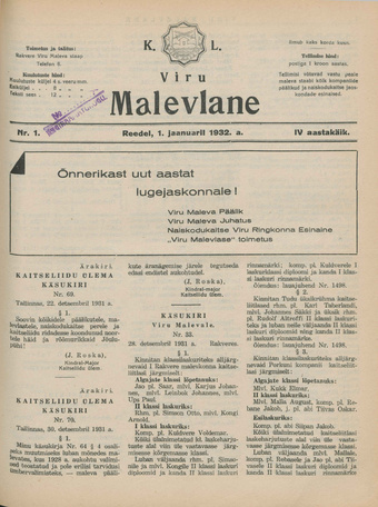 K. L. Viru Malevlane ; 1 1932-01-01