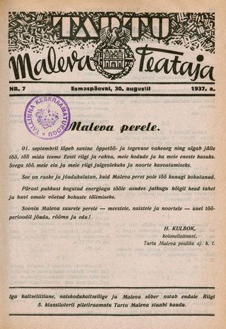 Tartu Maleva Teataja ; 7 1937-08-30