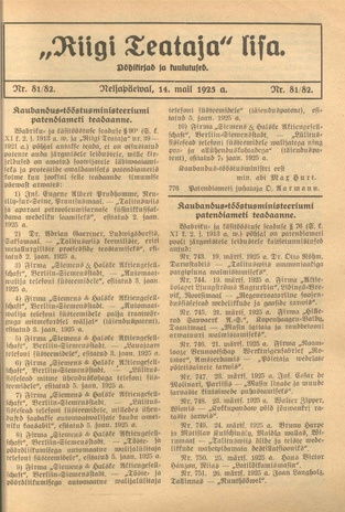 Riigi Teataja Lisa : seaduste alustel avaldatud teadaanded ; 81/82 1925-05-14