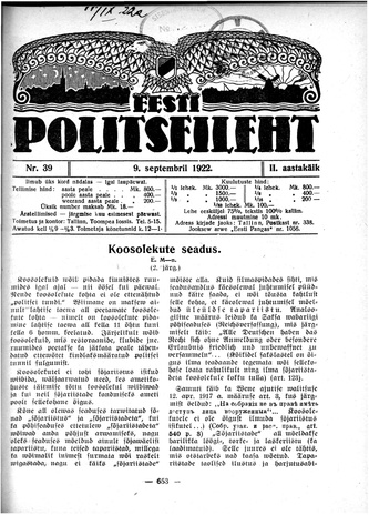 Eesti Politseileht ; 39 1922