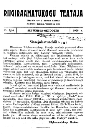 Riigiraamatukogu Teataja ; 9-10 1938-09/10
