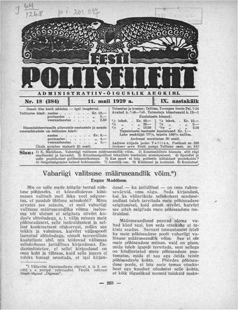 Eesti Politseileht ; 18 1929