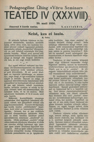 Pedagoogiline Ühing "Võru Seminar" : teated ; IV (XXXVIII) 1936-05-20