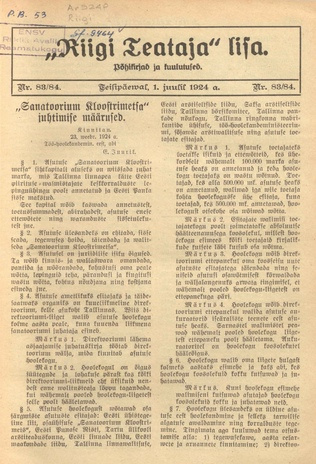 Riigi Teataja Lisa : seaduste alustel avaldatud teadaanded ; 83/84 1924-07-01