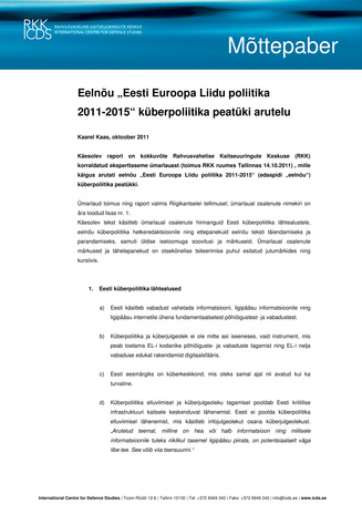 Eelnõu „Eesti Euroopa Liidu poliitika 2011-2015“ küberpoliitika peatüki arutelu