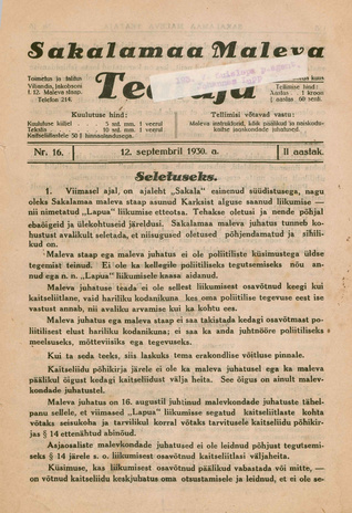 Sakalamaa Maleva Teataja ; 16 1930-09-12