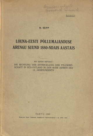 Lõuna-Eesti põllumajanduse arengu suund 1880-ndais aastais