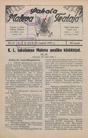 Sakalamaa Maleva Teataja ; 15 1939-08-15