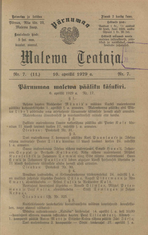 Pärnumaa Maleva Teataja ; 7 (11) 1929-04-10