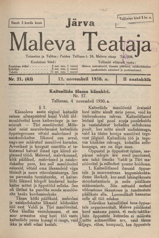 Järva Maleva Teataja ; 21 (43) 1930-11-12