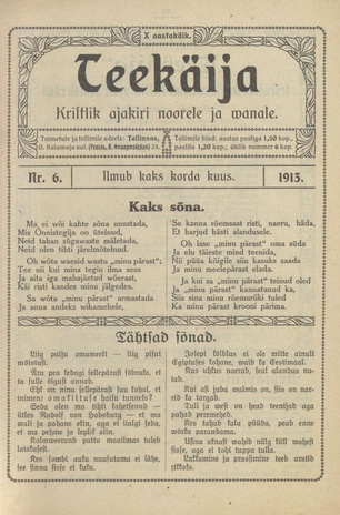 Teekäija : Eesti Baptisti Koguduse Ühenduse häälekandja ; 6 1913