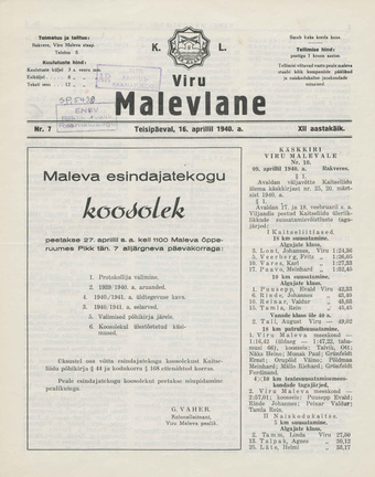 K. L. Viru Malevlane ; 7 1940-04-16