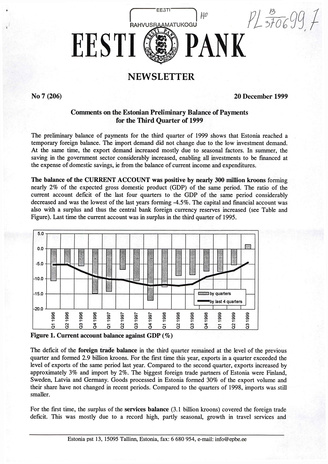 Eesti Pank : newsletter ; 7 (206) 1999-12-20