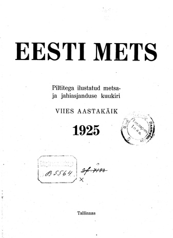 Eesti Mets ; sisukord 1925