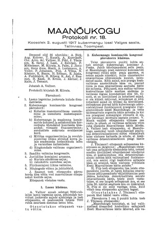 Maanõukogu protokoll nr.18 (2. august 1917)