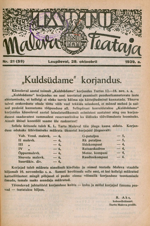 Tartu Maleva Teataja ; 21 (59) 1939-10-28