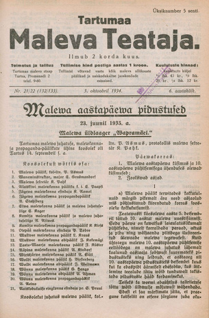 Tartumaa Maleva Teataja ; 21/22 (132/133) 1934-10-05