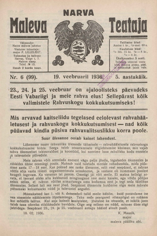 Narva Maleva Teataja ; 6 (99) 1936-02-19