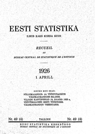 Eesti Statistika : kuukiri ; 49 (4) 1926-04