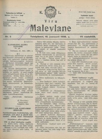 K. L. Viru Malevlane ; 2 1935-01-15