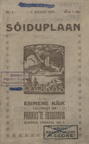 Sõiduplaan. Nr.1, 1. juulist 1919