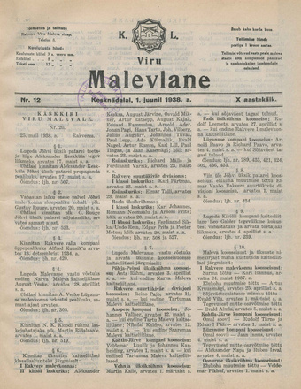 K. L. Viru Malevlane ; 12 1938-06-01