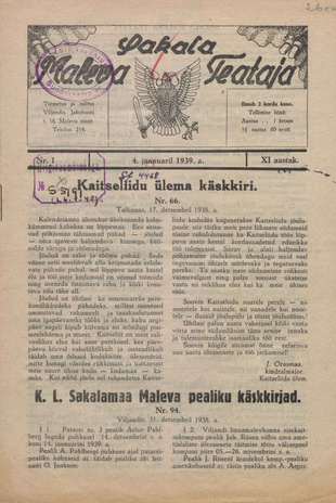 Sakalamaa Maleva Teataja ; 1 1939-01-04
