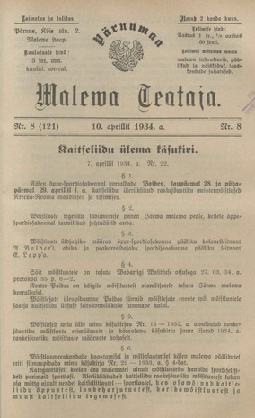 Pärnumaa Maleva Teataja ; 8 (121) 1934-04-10